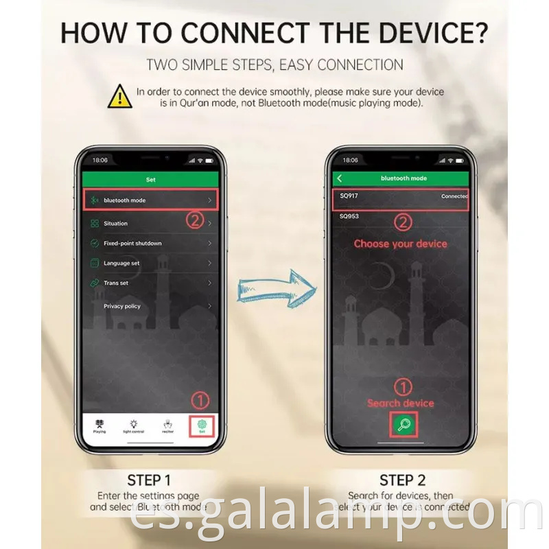 Elegante altavoz Bluetooth con recitación del Corán y luz de la noche blanda del Corán